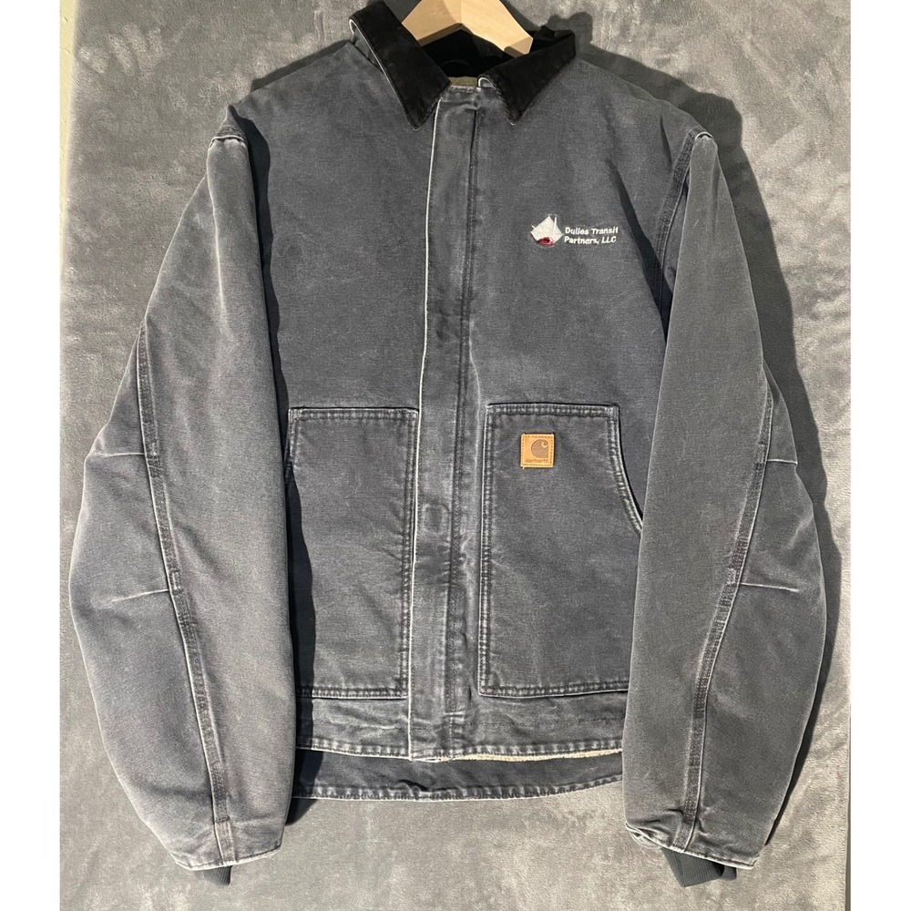 Carhartt J164 Sandstone Dearborn Jacket Petrol Grey Sherpa Lined Mens Large Tall